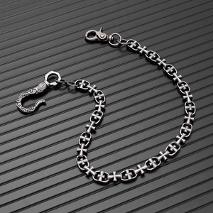 Gothic punk style metal chain with cross links and engraved hooks for men and women