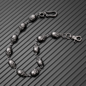 Gothic punk silver skull wallet chain for men with sturdy metal clasps and vintage finish