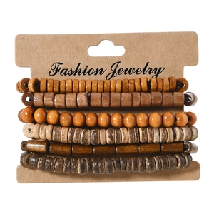 Men's retro multilayer wooden beaded bracelets set with coconut shell in earth tones