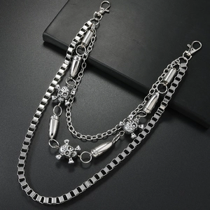 Punk style multi-layer silver metal pants chain with skull and bullet pendants