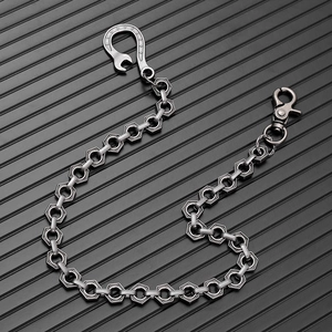 Hip hop punk style metal trousers chain with hexagonal nut links and wrench hook