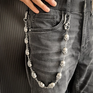 Gothic punk silver skull pant chain with lobster clasps for vintage streetwear fashion