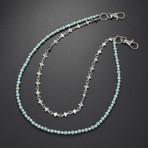 Chaîne de pantalon double avec perles turquoise et pendentifs en forme de croix
