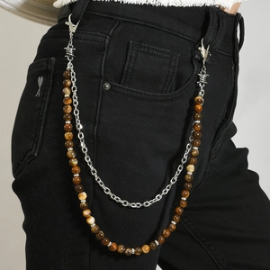 Punk Hip Hop Double Layer Waist Chain Alloy Metal Link Artificial Pearl Beads Rhinestone Jeans Trouser Chain For Men Women