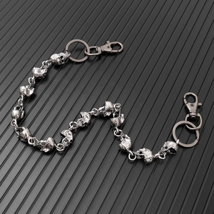 Punk Silberne Totenkopf-Hosenkette mit schweren Metall-Karabinern für Jeans