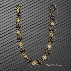 Gothic skull and cross wallet chain in vintage bronze finish for biker style, 52cm length