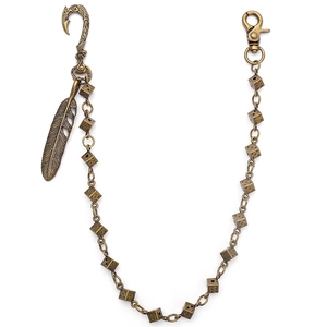 Vintage Bronze Metal Waist Chain Punk Hip Hop Dice Feather Pendant Pants Chain For Men Women Jeans Accessory
