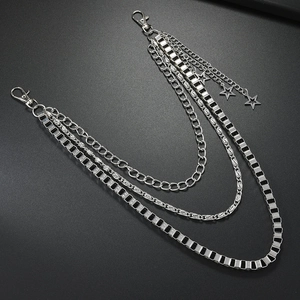 Multilayer silver metal waist chain with star pendants and secure lobster clasps
