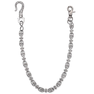 Gothic punk cross pants chain in antique silver finish with ornate lobster clasp hooks