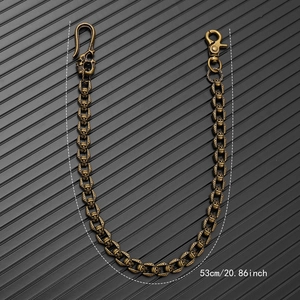 Vintage bronze skull wallet chain with hooks for gothic biker fashion 53cm length