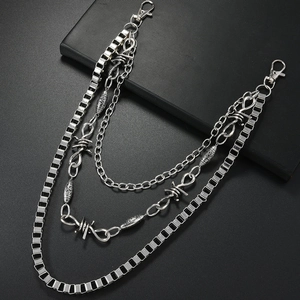 Three-layer punk hip-hop silver chain with vintage floral beads and lobster clasps