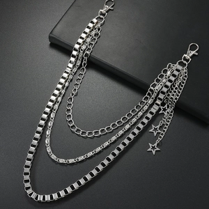 Multi-layer silver chain belt with star pendants and lobster clasps for punk style