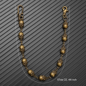 Gothic punk bronze skull wallet chain for men and women, 57cm long vintage metal waist chain