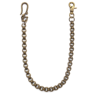 Retro brass skull trousers chain with gothic metal links and dual hooks for bikers
