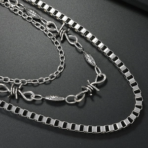 Punk hip-hop multi-layer silver pants chain with chunky box links and thorn motifs