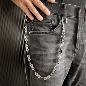 Chaîne de pantalon vélo hip-hop en métal argenté et noir pour mode urbaine