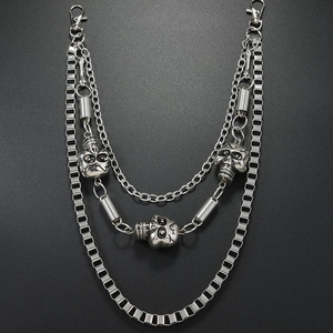 Punk Gothic Multi-Layer Skull Metal Pant Chain Silver Hip Hop Waist Belt Chain For Halloween Costume Party Jewelry