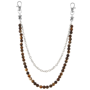 Handmade beaded metal multilayer jeans chain with tiger eye stones and punk lobster clasps