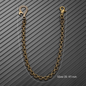 Punk style antique bronze metal pants chain with hexagonal links and hooks, 52cm length