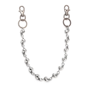 Punk Silber Totenkopf Metallkette mit doppelten Federverschlüssen und Schlüsselring