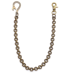 Punk hip hop metal waist chain featuring hexagonal nut links and wrench style hook
