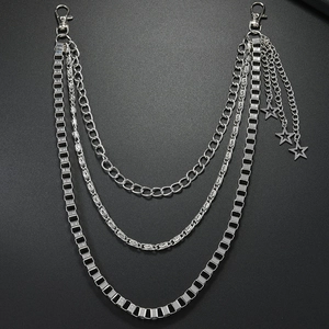 Punk Hip Hop Multilayer Metal Waist Chain Belt With Star Pendants Silver Tone Alloy Iron Jeans Pants Chain For Women Men
