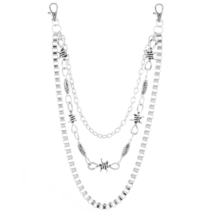 Three-layer silver metal hip-hop pants chain with punk style mesh and lobster clasps