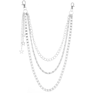 Multi-layer silver chain belt with star pendants for punk style jeans accessory