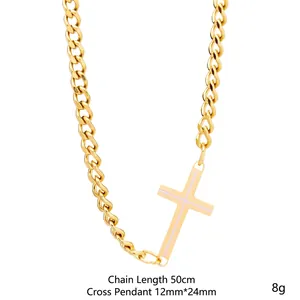Sideways Cross Necklace Unisex Titanium Steel Gold Plated Curb Chain Minimalist Religious Jewelry Everyday Wear Pendant