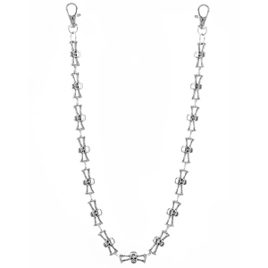 Silver punk hip hop skull jeans chain with heavy metal links and dual lobster clasps
