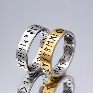 Vintage Viking runes rings in gold and silver finish with detailed Norse engravings