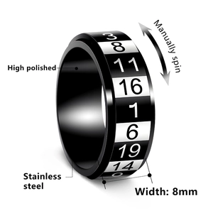 Bague rotative 8mm pour homme en acier inoxydable poli avec design chiffres arabes