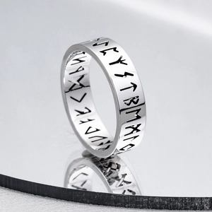 Silver Viking rune ring with lava hollow design shown from a 45-degree angle