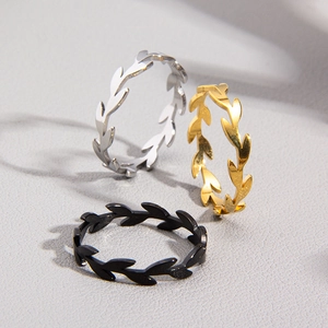 Minimalistischer Titanstahl Olivenzweig Blatt Ring Für Damen Gold Silber Schwarz Galvanisiert Botanischer Modeschmuck Ring