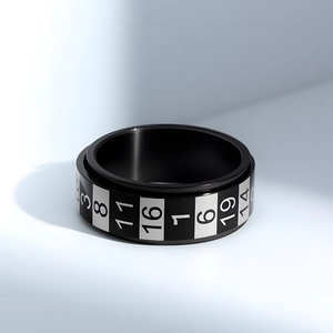 Bague rotative de 8mm en acier inoxydable noir avec chiffres arabes sur la bande