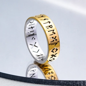 Nordic Viking rune titanium steel ring with two-tone gold and silver polished finish