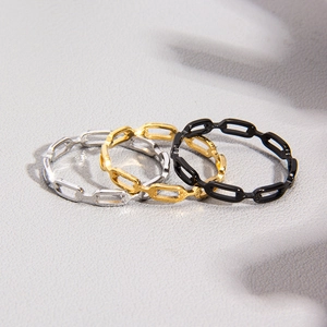 Three-piece titanium steel chain rings set in silver, gold, and black with matte finish