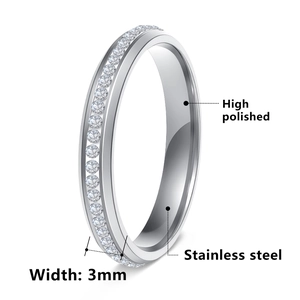 3mm high polished stainless steel eternity ring with pave set cubic zirconia stones