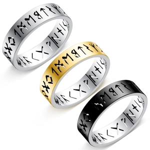 Vintage Stainless Steel Viking Rune Ring For Men Women Nordic Mythology Rune Symbol Band Ring Electroplated Finger Jewelry