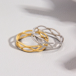 Ensemble de bagues géométriques évidées en argent sterling S925 finitions or et argent