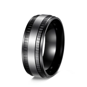 Men Titanium Steel Tire Tread Ring Fashion Gear Stepped Design Brushed Metal Wedding Band Gift For Men Jewelry