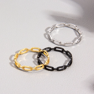 Minimalist Titanium Steel Chain Link Ring For Women Men Gold Silver Black Hollow Industrial Punk Band Jewelry Finger Ring