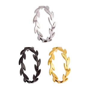 Minimalistische Olivenzweig Ringe in Silber, Schwarz und Gold aus Edelstahl für Damen