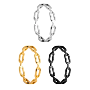 Titanium steel chain link rings in silver, gold, and black colors for a minimalist style