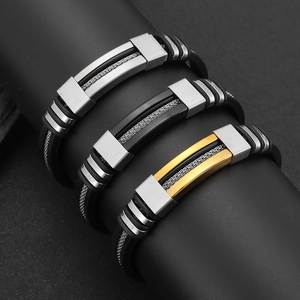 Men's titanium steel bracelet set featuring matte silicone and woven metal mesh design