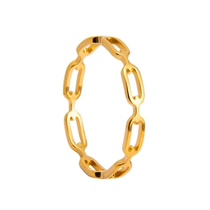 Detailed close-up of a gold-plated titanium steel ring with hollow chain link design
