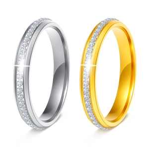 Minimalist Stainless Steel Narrow Ring For Women Rhinestone Inlaid Full Eternity Band Slim Finger Ring Jewelry Fashion Gift