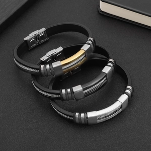 Men's titanium steel bracelets with black silicone straps in gold, silver and black