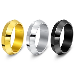 Bague Minimaliste en Acier Inoxydable Bord Biseauté Géométrique pour Hommes Femmes Or Argent Noir Poli Bijoux de Mode Cadeau