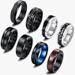 Men Black Stainless Steel Spinner Ring Set Stress Relief Rotating Curb Chain Frosted Dragon Pattern Punk Fashion Jewelry